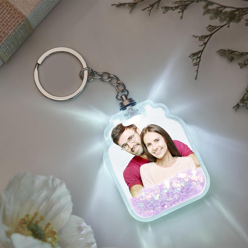 Custom Photo Quicksand Glowable Drift Bottle Shape Keychain - yournamenecklaceuk