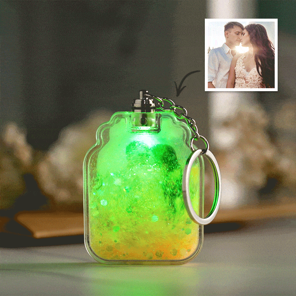 Custom Photo Quicksand Glowable Drift Bottle Shape Keychain - yournamenecklaceuk