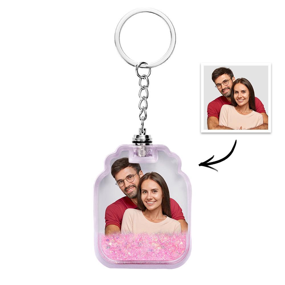 Custom Photo Quicksand Glowable Drift Bottle Shape Keychain - yournamenecklaceuk