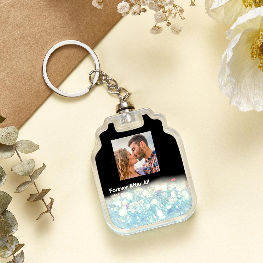 Custom Photo Scannable Spotify Code Illuminated Quicksand Drift Bottle Shape Keychain - yournamenecklaceuk