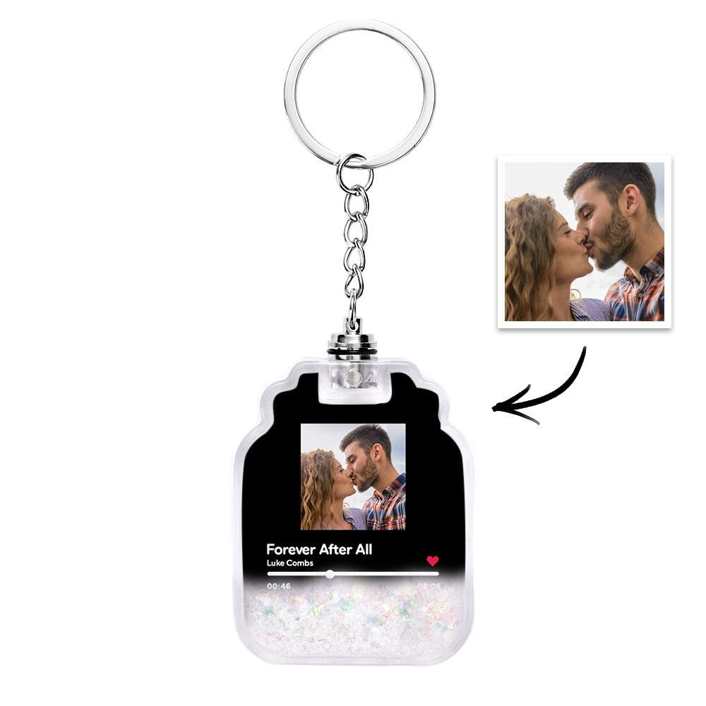 Custom Photo Scannable Spotify Code Illuminated Quicksand Drift Bottle Shape Keychain - yournamenecklaceuk