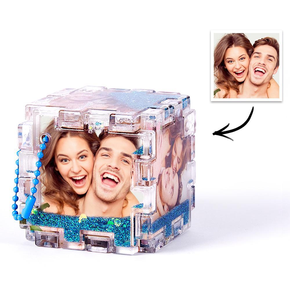 Custom Photo Quicksand Rubik's Cube Keychain Personalized Photos Keychain Funny Gift - yournamenecklaceuk