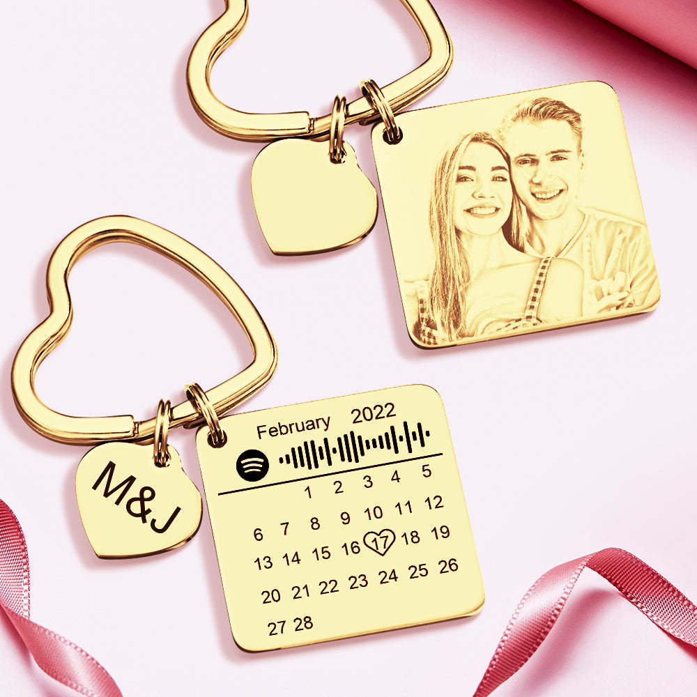 Custom Spotify Calendar Custom Calendar Photo Keychain Anniversary Gifts Heart Shape Keychain Couple Gift - yournamenecklaceuk