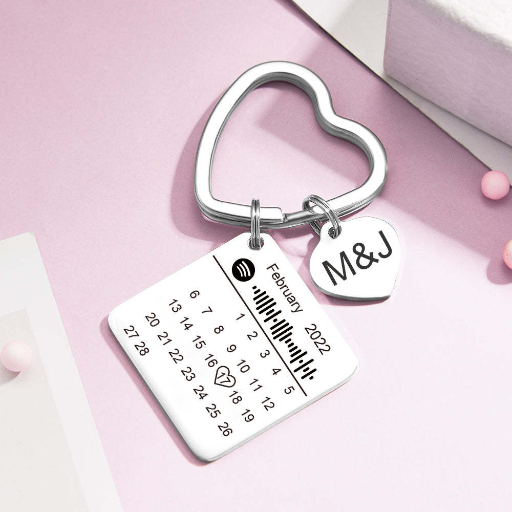 Custom Spotify Calendar Custom Calendar Photo Keychain Anniversary Gifts Heart Shape Keychain Couple Gift - yournamenecklaceuk