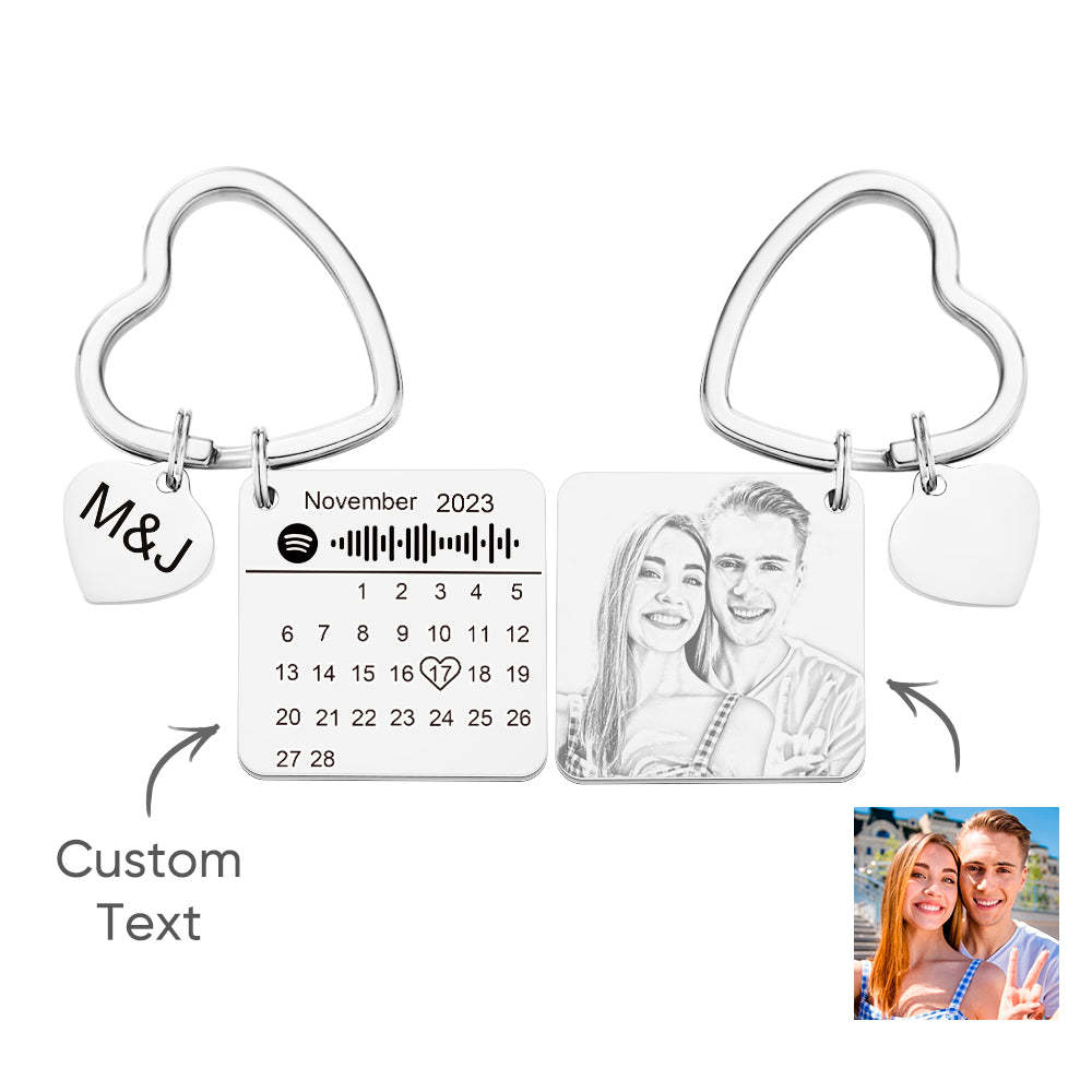 Custom Spotify Calendar Custom Calendar Photo Keychain Anniversary Gifts Heart Shape Keychain Couple Gift - yournamenecklaceuk