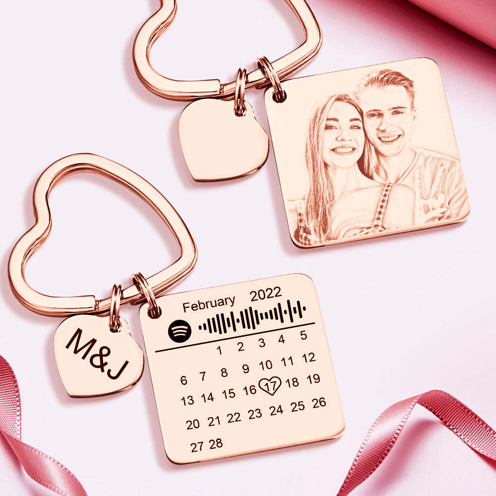 Custom Spotify Calendar Custom Calendar Photo Keychain Anniversary Gifts Heart Shape Keychain Couple Gift - yournamenecklaceuk
