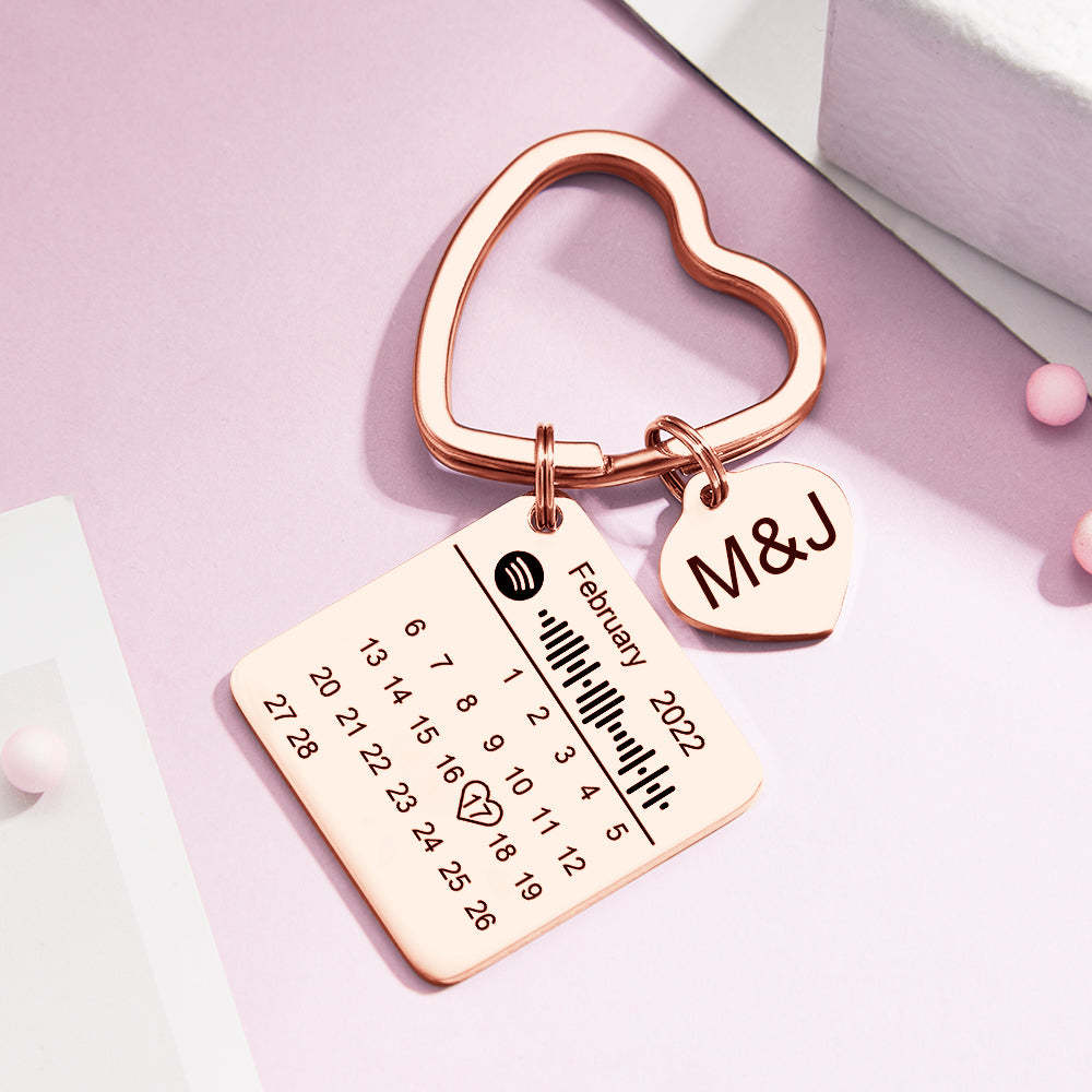 Custom Spotify Calendar Custom Calendar Photo Keychain Anniversary Gifts Heart Shape Keychain Couple Gift - yournamenecklaceuk