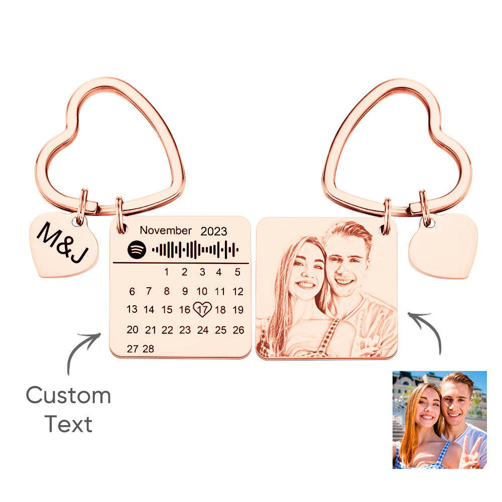 Custom Spotify Calendar Custom Calendar Photo Keychain Anniversary Gifts Heart Shape Keychain Couple Gift - yournamenecklaceuk
