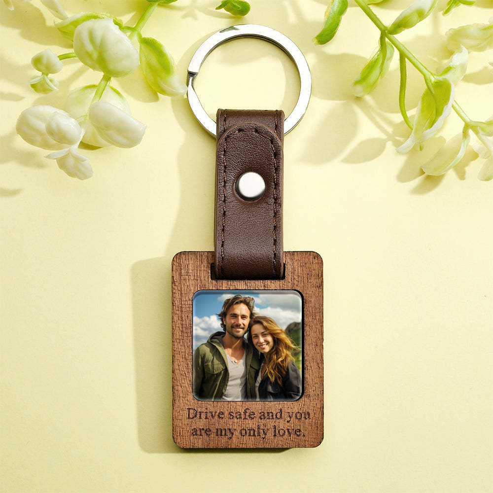 Custom Text Leather Photograph Keychain Personalized Picture Gift - yournamenecklaceuk