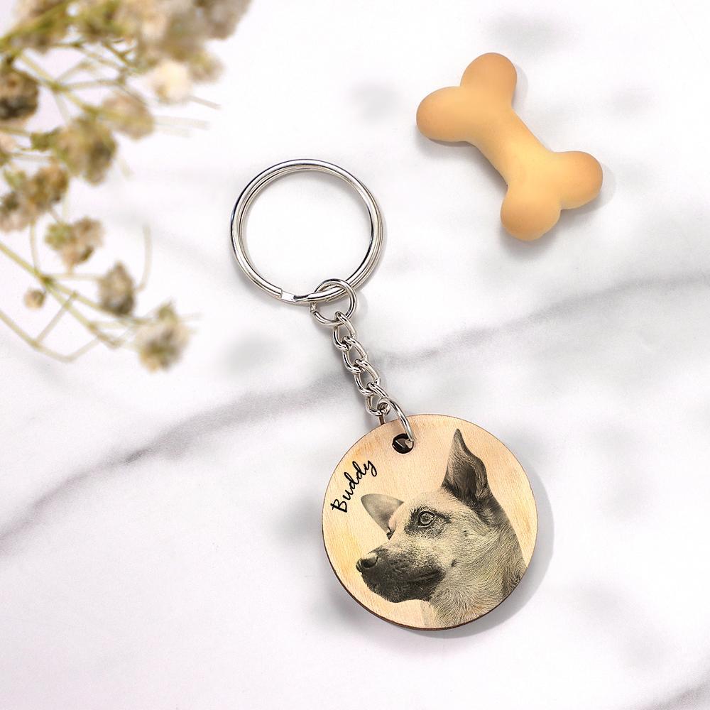 Custom Wooden Keychain Personalized Pet Photo Engraved Keychain Gift - yournamenecklaceuk