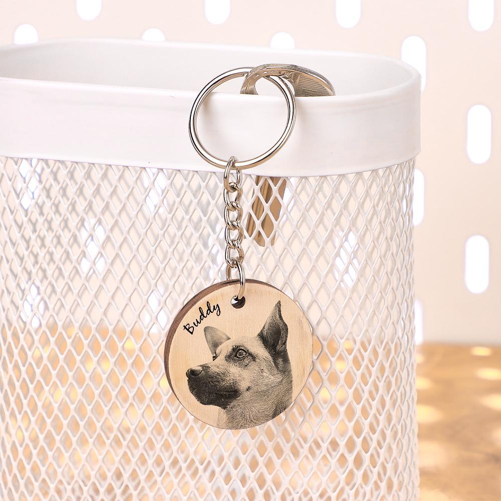 Custom Wooden Keychain Personalized Pet Photo Engraved Keychain Gift - yournamenecklaceuk