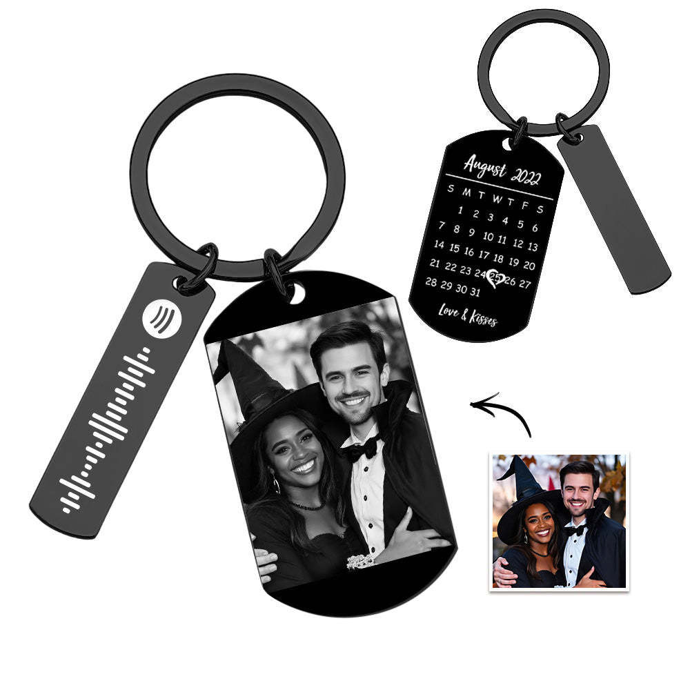 Personalized Spotify Calendar Keychain Custom Picture & Music Song Code Couples Photo Keyring Halloween Gifts