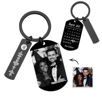 Personalized Spotify Calendar Keychain Custom Picture & Music Song Code Couples Photo Keyring Halloween Gifts