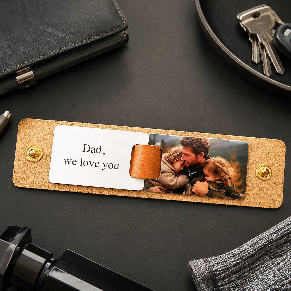 Personalized Inscription Leather Photo Keychain Custom Text Multi Picture Keyring Father's Day Gift for Best Dad Ever -  NameNecklaceUK