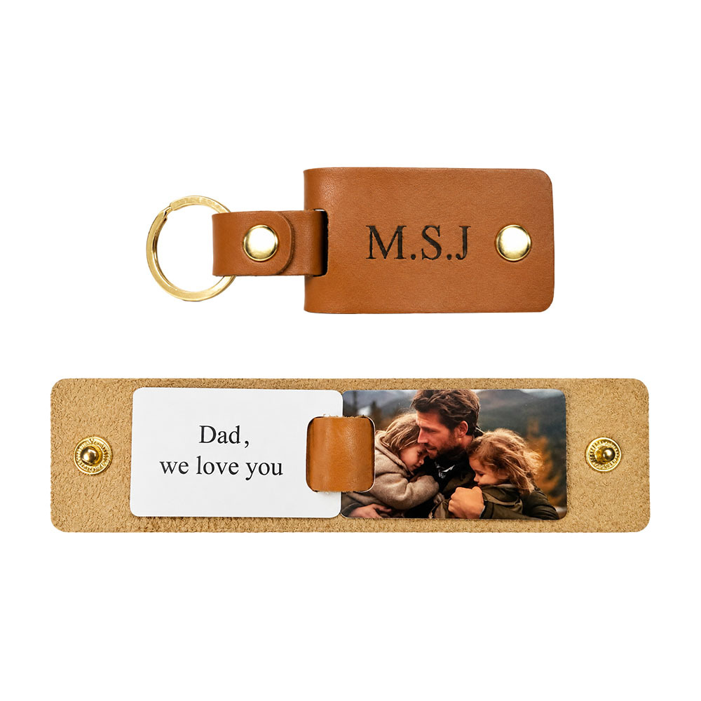 Personalized Inscription Leather Photo Keychain Custom Text Multi Picture Keyring Father's Day Gift for Best Dad Ever -  NameNecklaceUK