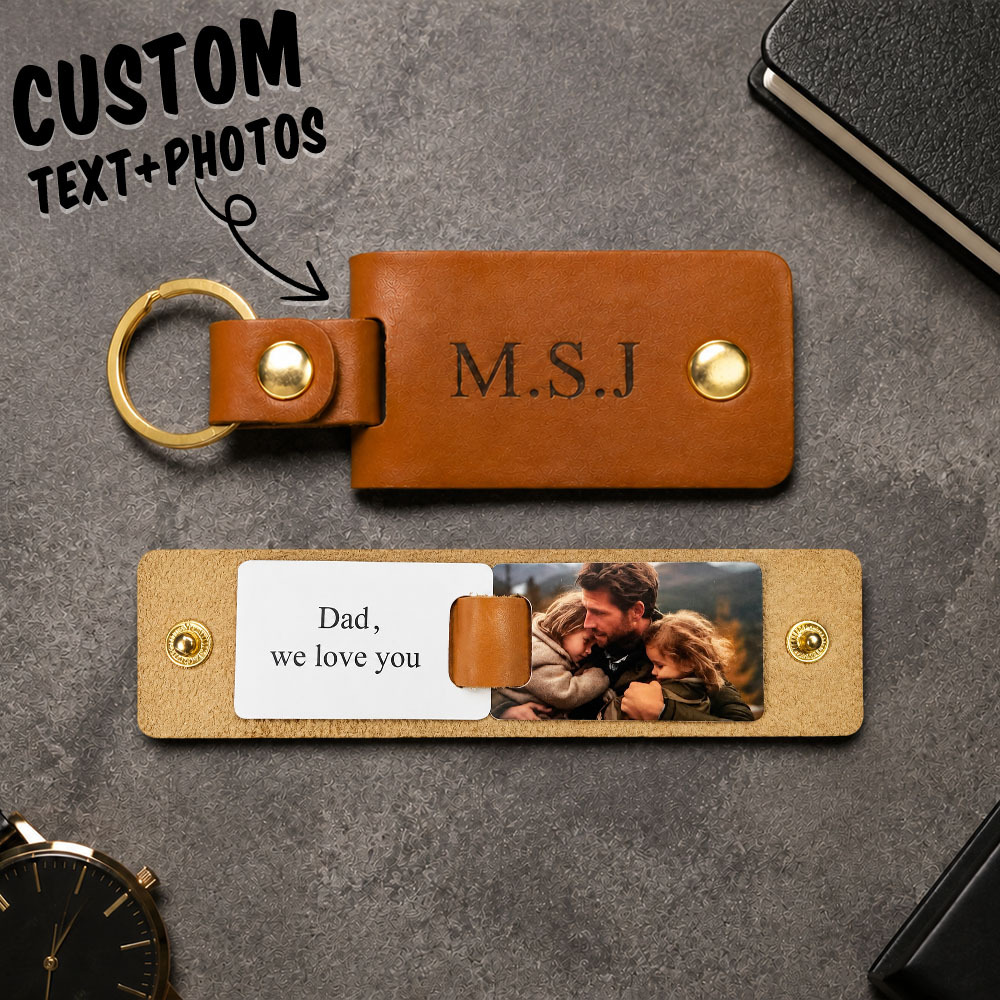 Personalized Inscription Leather Photo Keychain Custom Text Multi Picture Keyring Father's Day Gift for Best Dad Ever -  NameNecklaceUK