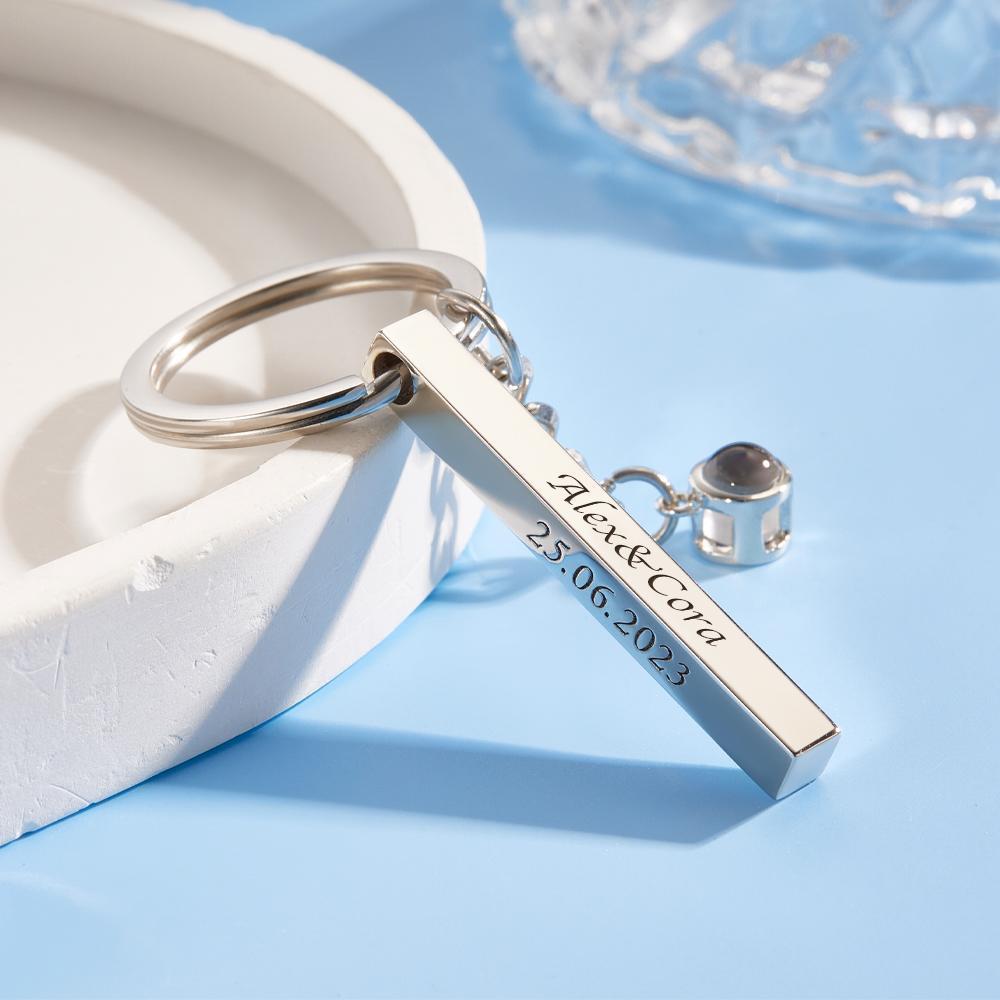 Custom Engraved Projection Keychain Simple Strip Gift - yournamenecklaceuk