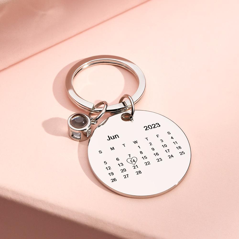 Custom Photo Projection Keychain Personalized Calendar with Text Key Ring - yournamenecklaceuk