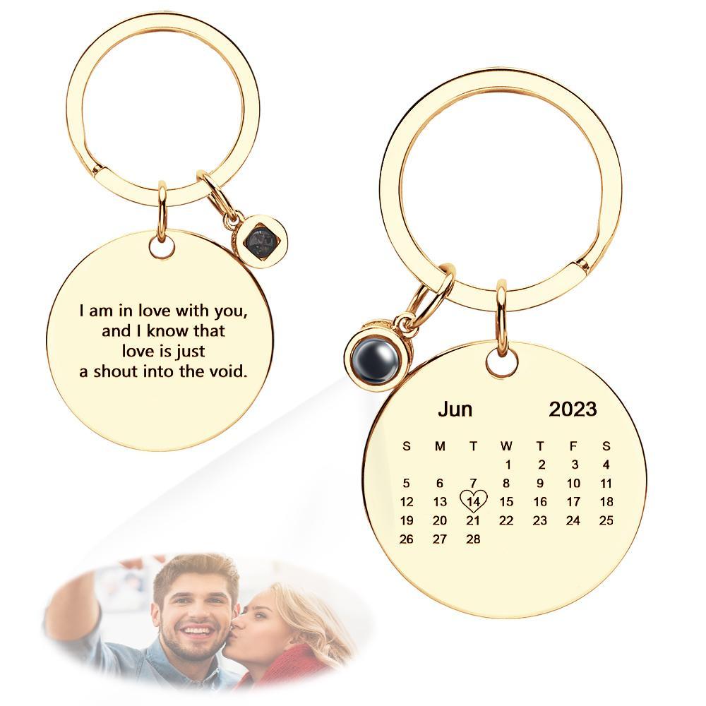 Custom Photo Projection Keychain Personalized Calendar with Text Key Ring - yournamenecklaceuk