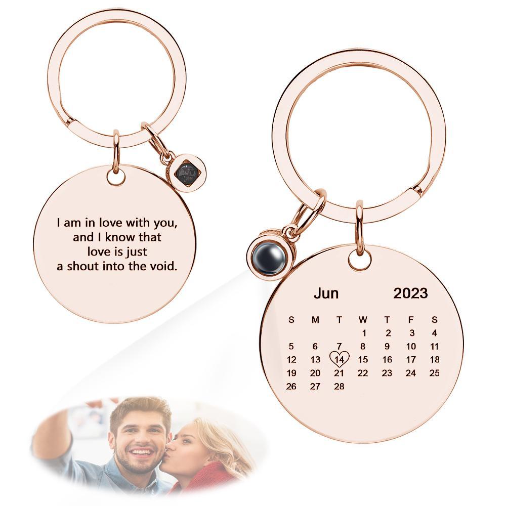 Custom Photo Projection Keychain Personalized Calendar with Text Key Ring - yournamenecklaceuk