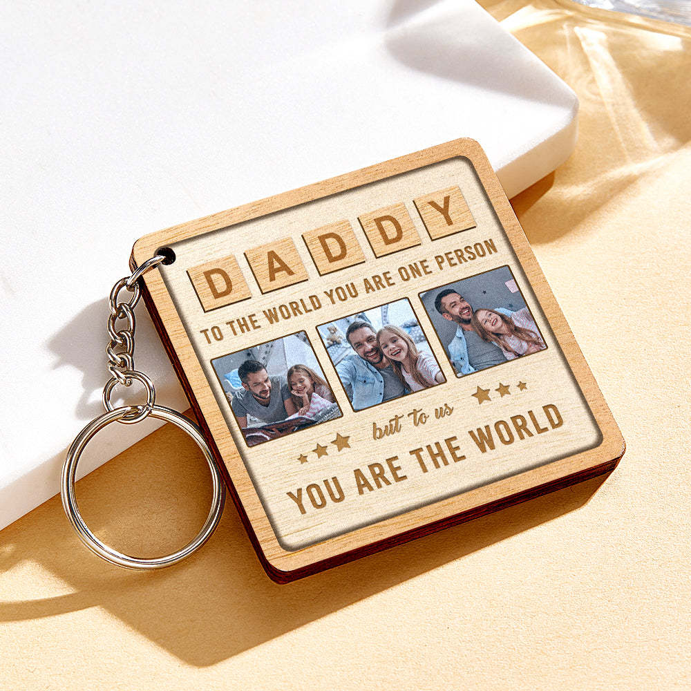 Custom DADDY Wood Keychain Personalized Photo Keychain Father's Day Gift - yournamenecklaceuk