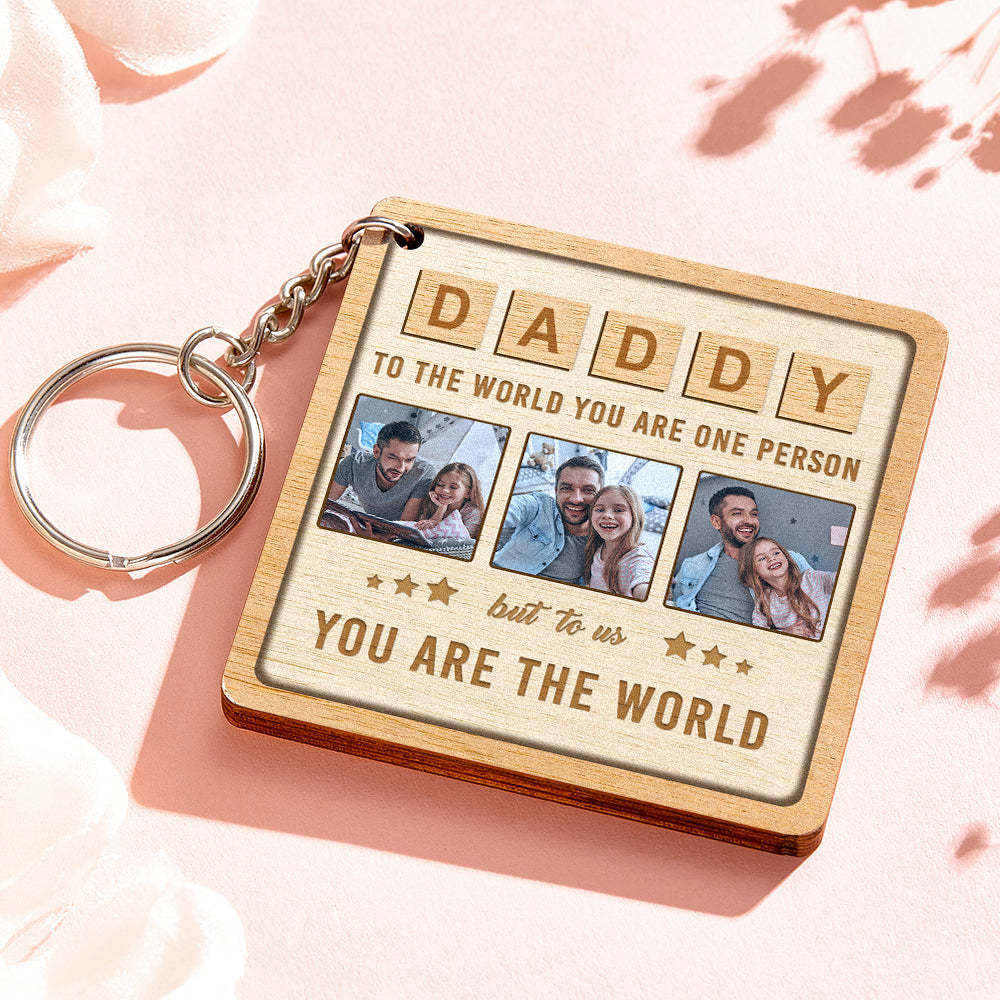 Custom DADDY Wood Keychain Personalized Photo Keychain Father's Day Gift - yournamenecklaceuk