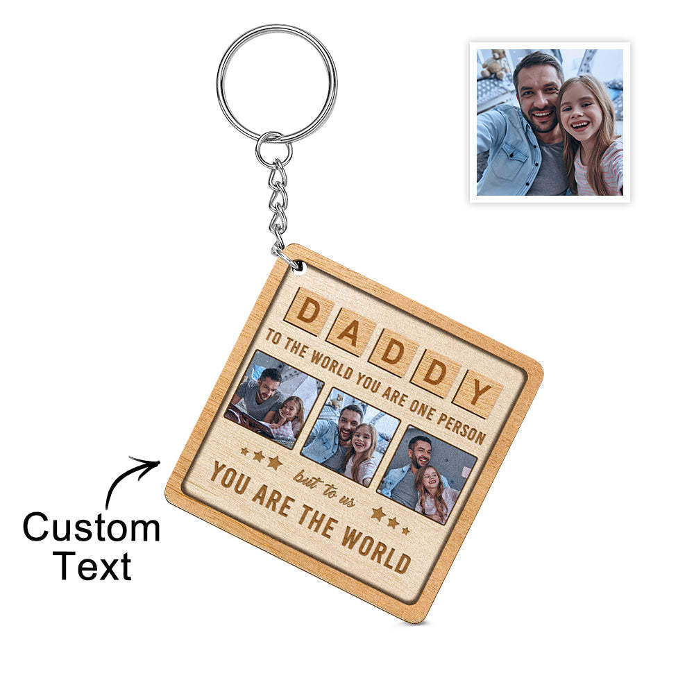 Custom DADDY Wood Keychain Personalized Photo Keychain Father's Day Gift - yournamenecklaceuk
