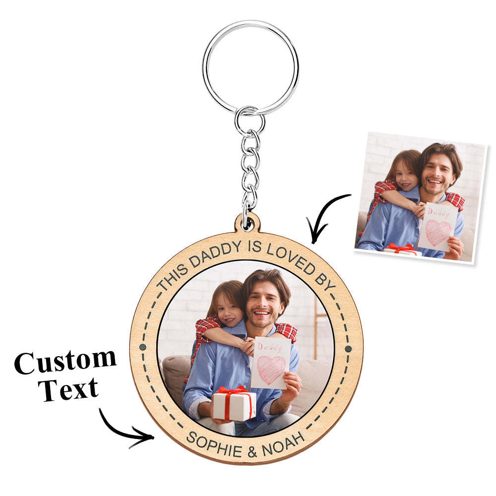 Custom Photo Keychain Personalized Wooden Round Keychain Father's Day Gift - yournamenecklaceuk