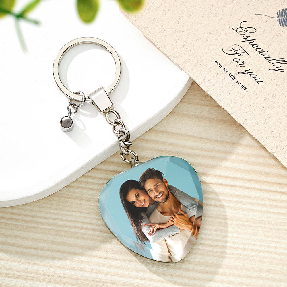 Custom Photo Projection Keychain Crystal Keychain Couple's Heart-shaped - yournamenecklaceuk