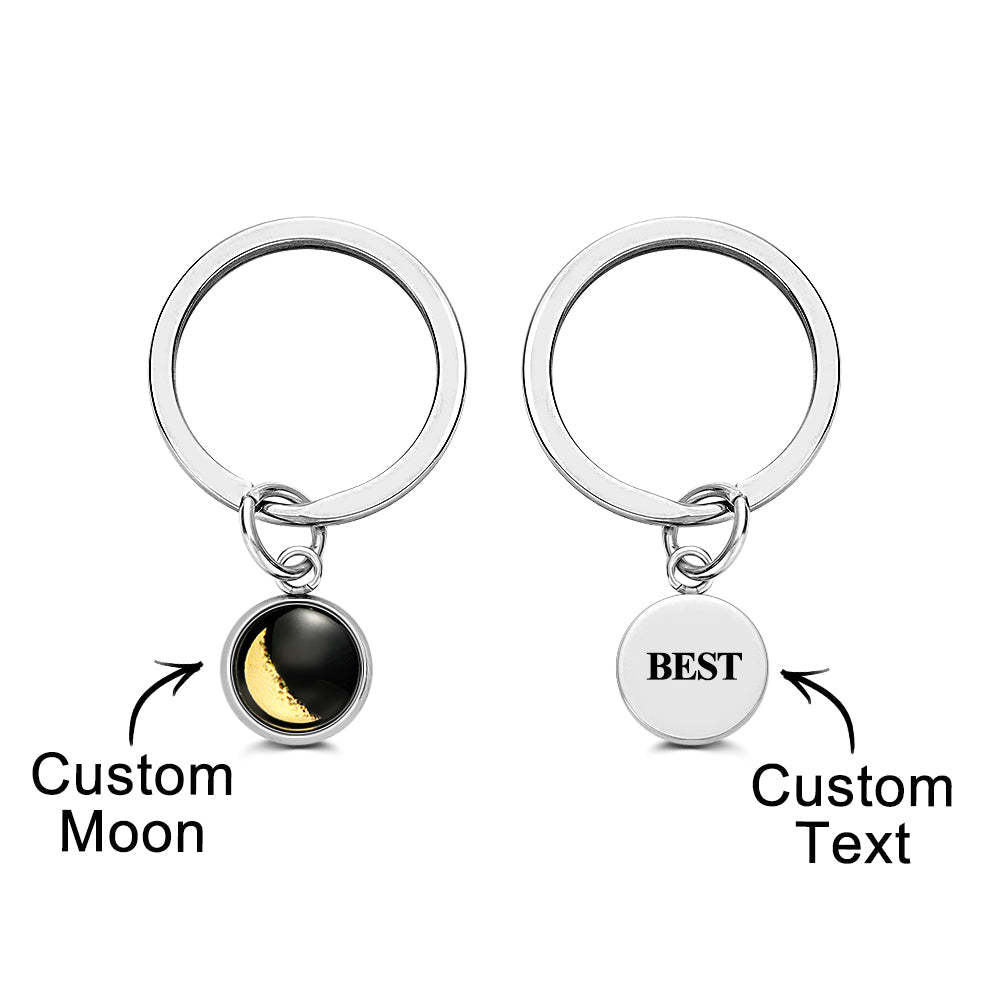 Custom Photo Moon Memory Keychain in Black Personal Moon Date - yournamenecklaceuk