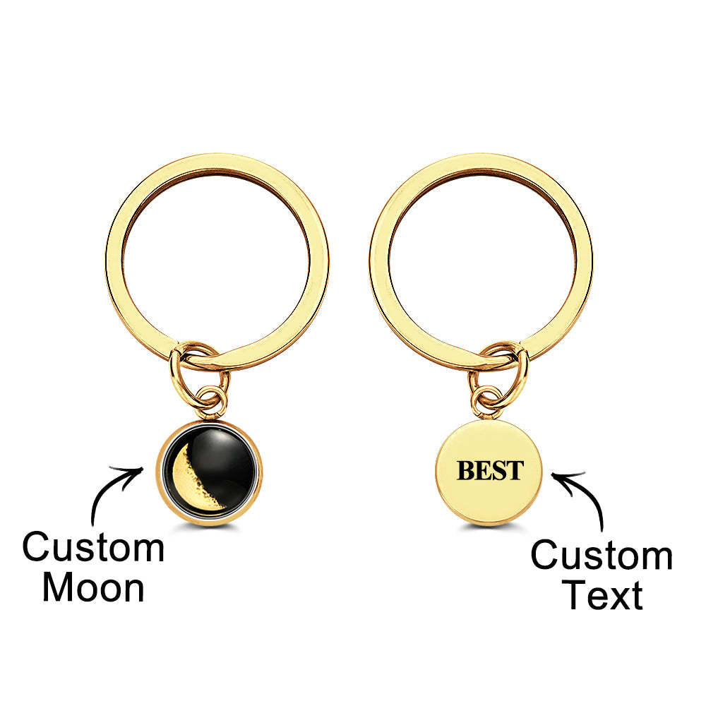 Custom Photo Moon Memory Keychain in Black Personal Moon Date - yournamenecklaceuk