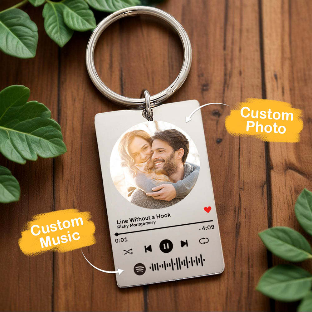 Custom Scannable Spotify Code Plaque Keychain Music and Photo Acrylic Music Song Keychain - yournamenecklaceuk