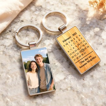 Personalized Photo Keychain Custom Calendar with Message Keyring Engraved Picture Wedding Anniversary Girlfriend Keepsake Gift for Couples -  NameNecklaceUK