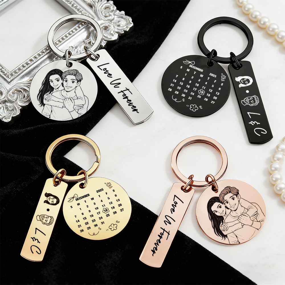 Personalized Calendar KeychainCustom Photo and Date Keyring Couple Portrait Keychain Anniversary Christmas Gift -  NameNecklaceUK