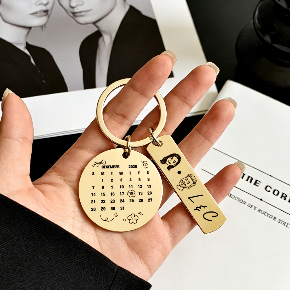 Personalized Calendar KeychainCustom Photo and Date Keyring Couple Portrait Keychain Anniversary Christmas Gift -  NameNecklaceUK