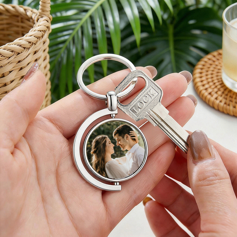 Personalized Double-Sided Photo Spinning Keychain Custom Rotating Picture Keyring Two Photos or Personalized Quote Option Christmas Gifts -  NameNecklaceUK