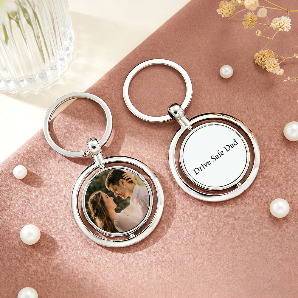 Personalized Double-Sided Photo Spinning Keychain Custom Rotating Picture Keyring Two Photos or Personalized Quote Option Christmas Gifts -  NameNecklaceUK