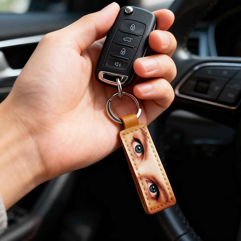 Custom Eyes Keychain Personalized Photo Leather Keyring Drive Safe Keychian for Boyfriend Anniversary Valentine's Day Gift -  NameNecklaceUK