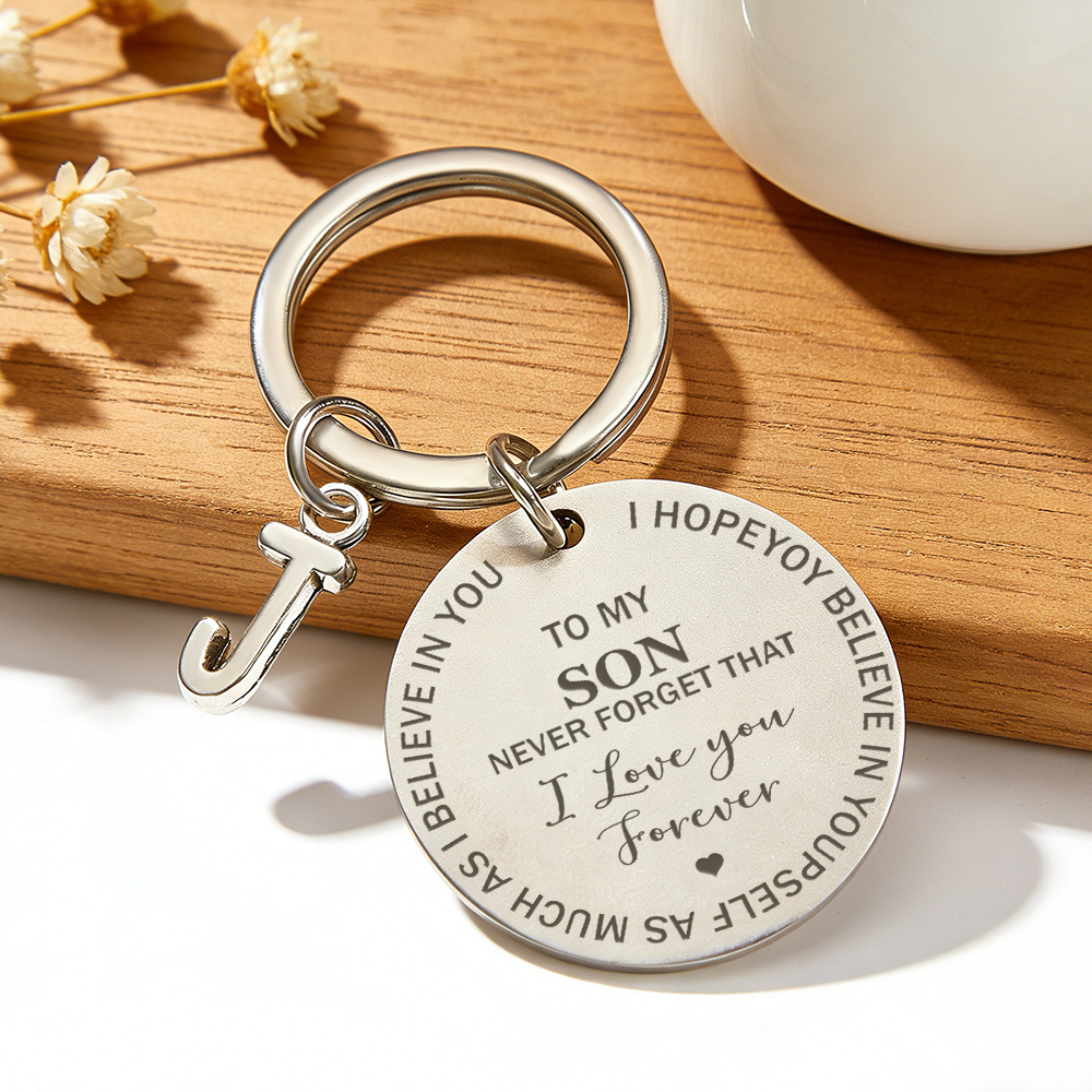 Personalized "To My Son / To My Daughter" Engraved Keychain with Initial Charm Custom Message Keychain -  NameNecklaceUK