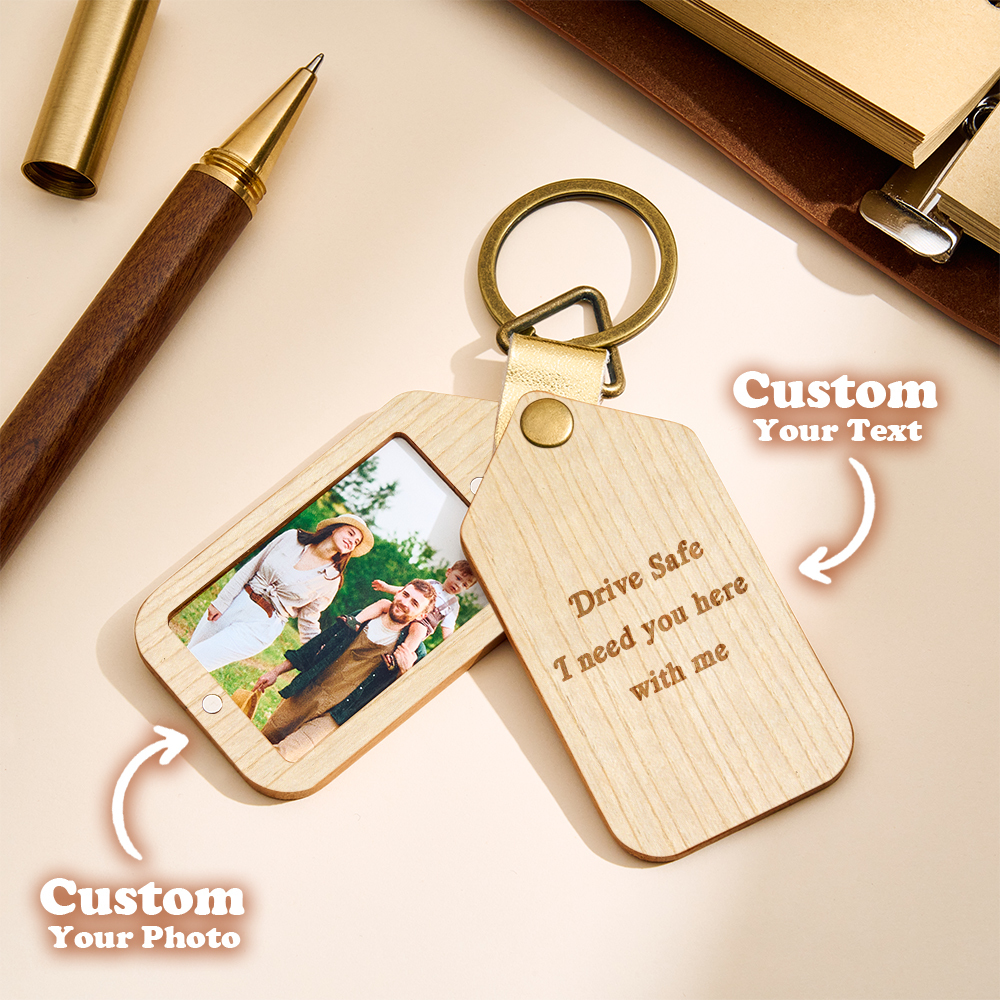Personalised Engraved Keyring Custom Photo Keyring with Engraved Cover  Personalised Photo Wooden Keychain Gift for Dad -  NameNecklaceUK