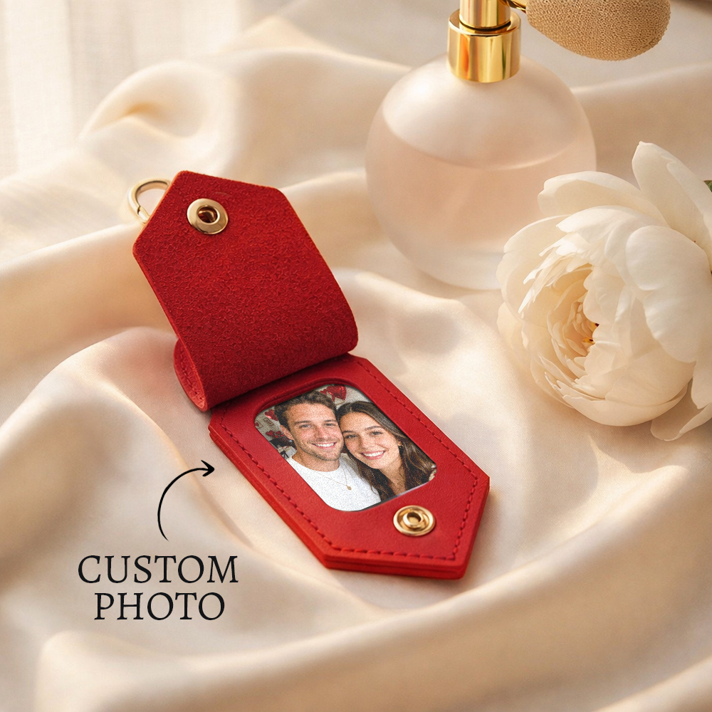 Personalized Photo Leather Keychain Custom Picture Keychain Engraved Leather Keychain Valentine's Day Gift -  NameNecklaceUK