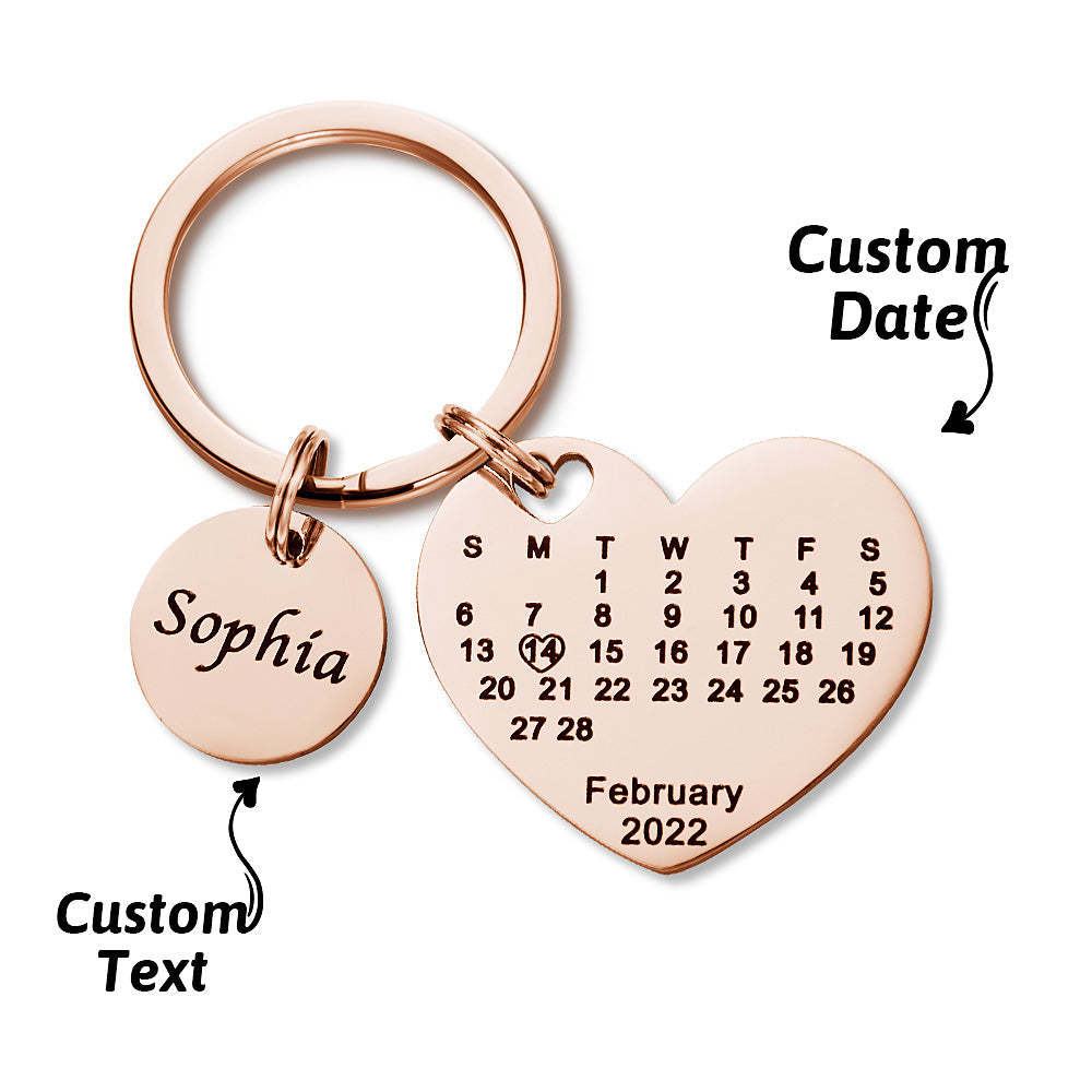Custom Engraved Heart Calendar Keychain Save The Date Keychain Valentine's Day Gift - yournamenecklaceuk