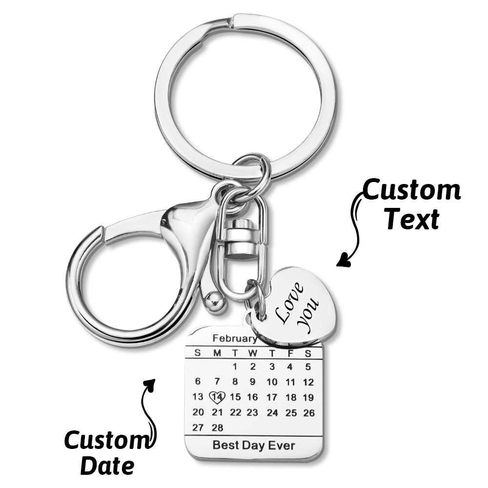 Custom Engraved Calendar Keychain Save The Date Keychain Wedding Date Pendant - yournamenecklaceuk