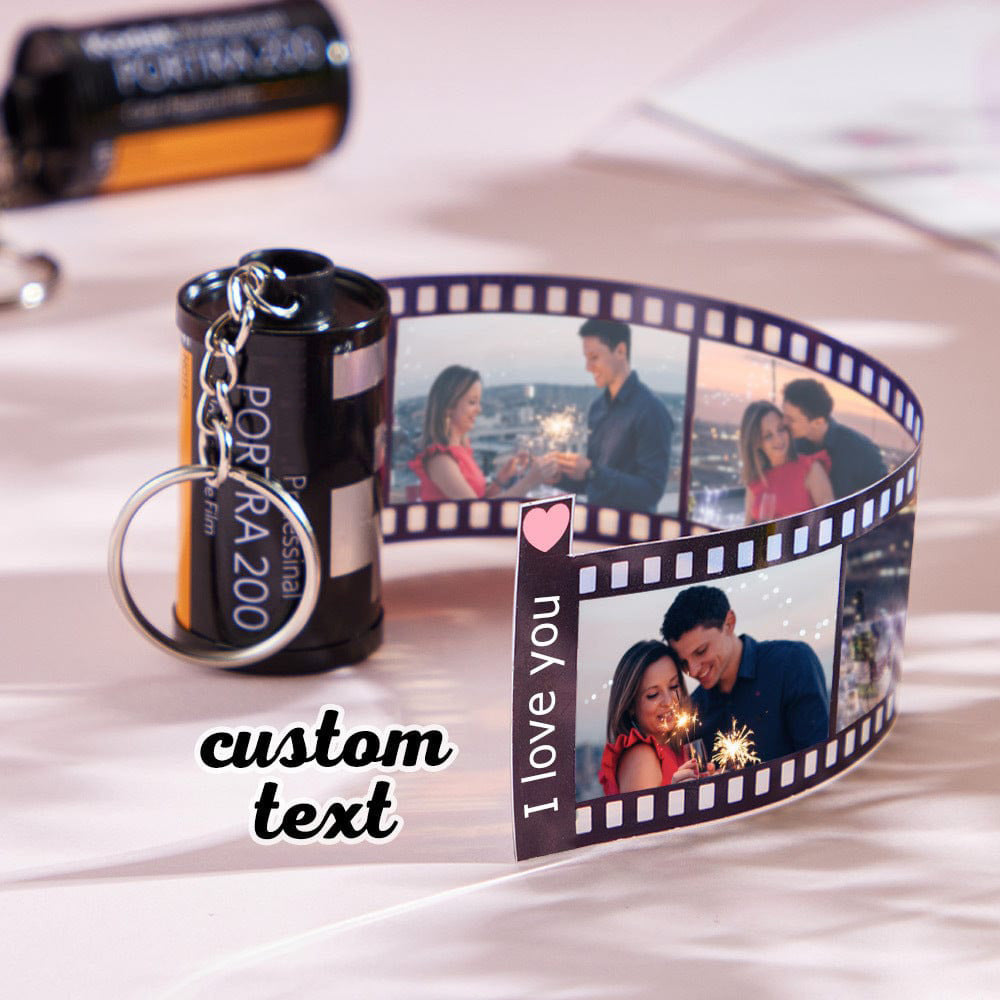 Custom Picture Roll Keychain With Text Gifts For Couple