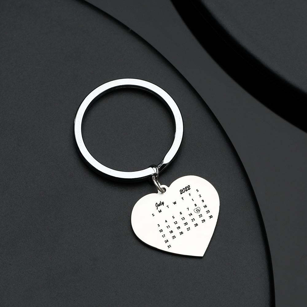 Personalized Calendar and Photo Keychain, Heart Keychain, Anniversary Gift for Couple - yournamenecklaceuk