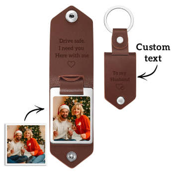 Christmas Gift Custom Leather Photo Text Keychain Anniversary Gift For Couple - yournamenecklaceuk