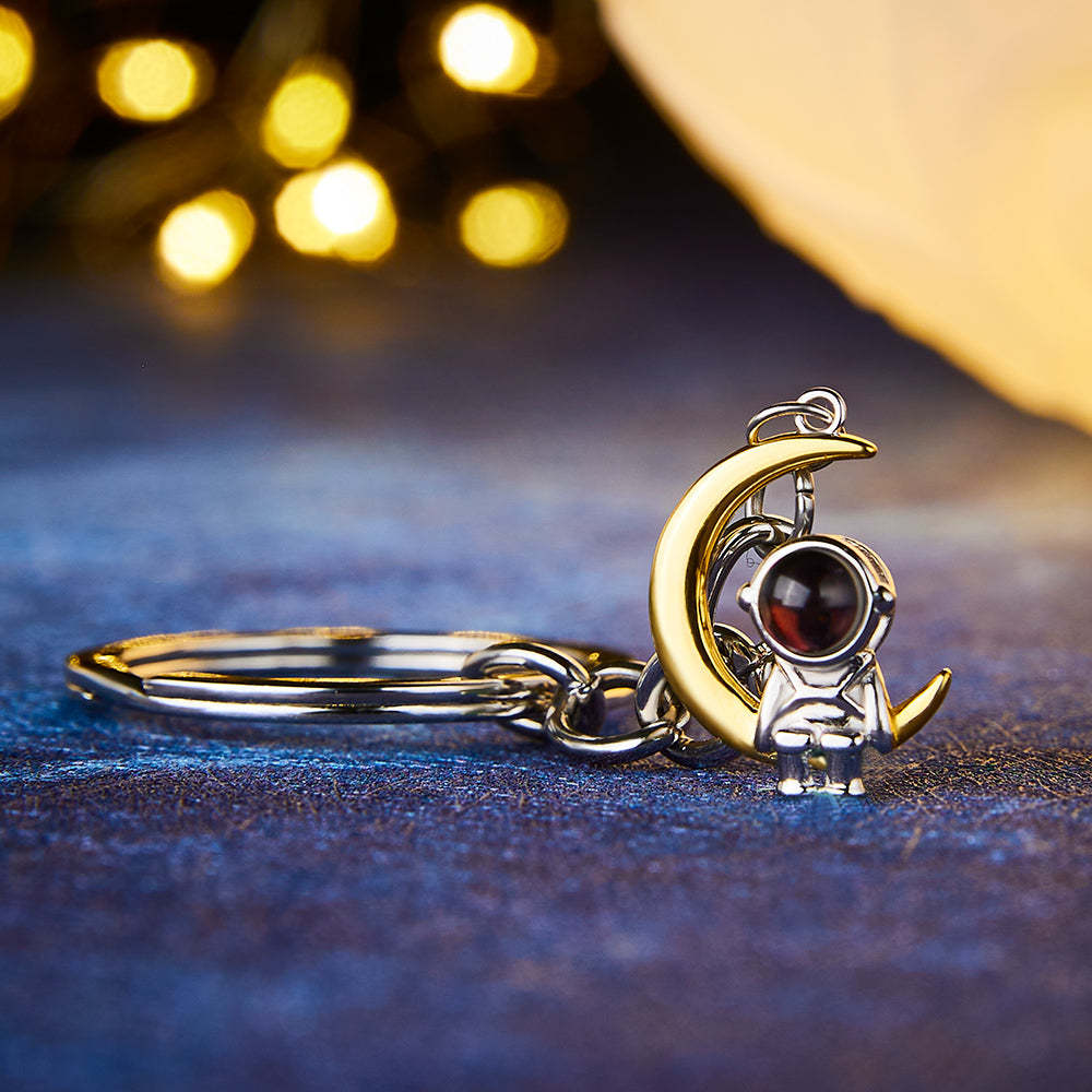Custom Photo Projection Keychain Astronaut Moon and Star Keychain Creative Gift - yournamenecklaceuk
