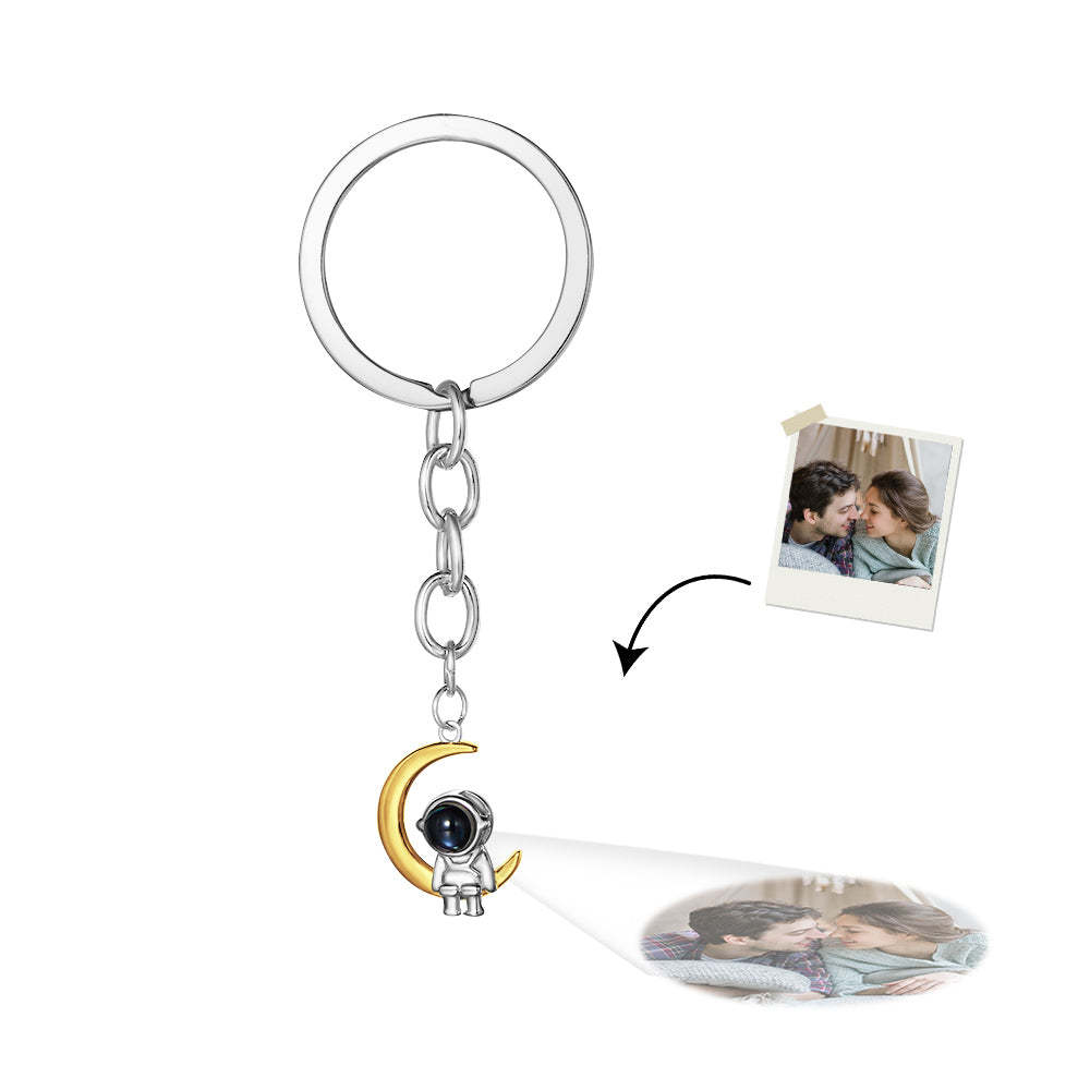 Custom Photo Projection Keychain Astronaut Moon and Star Keychain Creative Gift - yournamenecklaceuk