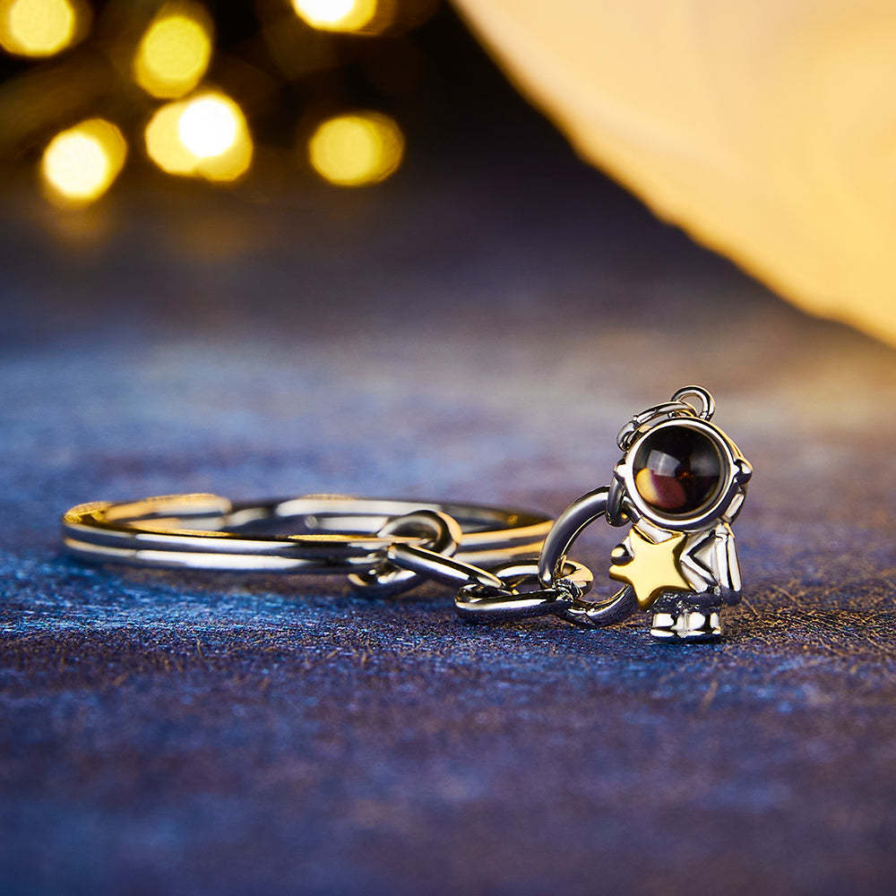 Custom Photo Projection Keychain Astronaut Moon and Star Keychain Creative Gift - yournamenecklaceuk