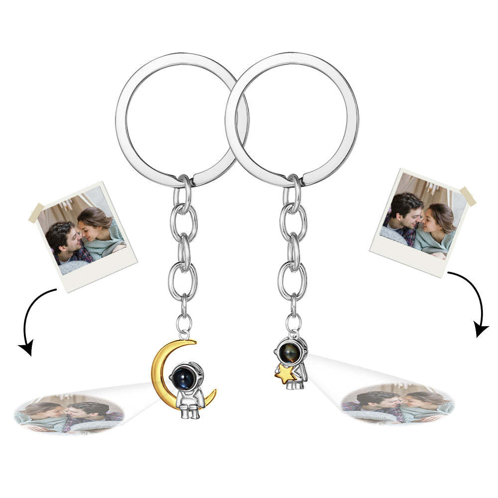 Custom Photo Projection Keychain Astronaut Moon and Star Keychain Creative Gift - yournamenecklaceuk